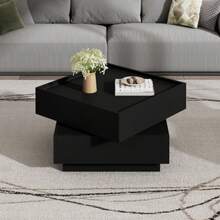 Funktionaler Couchtisch Für Das Wohnzimmer, 360° Drehbar, Drehbare Tischplatte Mit 2 Ablagen Und Stauraum, Gestell Wohnzimmerbeistelltisch Schwarz, 60*60*38 Cm - Black - View 1