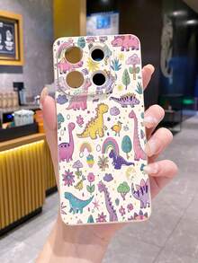 1 pieza Funda de teléfono a prueba de golpes con patrón de dinosaurio múltiple compatible con Apple, Galaxy, Infinix, Redmi, OPPO, VIVO, Realme - Blanco - Ver 3