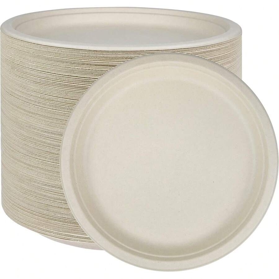50/25/2pcs Pack Thick Compostable Disposable Paper Plates (10 Inch), Natural Sugarcane Plates, Microwave . High-Quality Tableware Suitable For Family Events, Schools, Restaurants, Office Lunches, BBQs, Picnics, Outdoor Activities, Birthday Parties, Weddings, Etc. - Brown - View 1