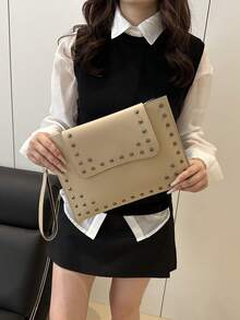 Niche Envelope Design Rivet Handbag, Women's New Stylish Simple Versatile Underarm Clutch Bag