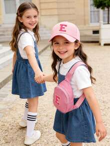 Set de 2 piezas: Gorra de béisbol con letra A-Z y bolsa de almacenamiento a juego, sombrero casual de protección solar para exteriores, adecuado para niñas, primavera/otoño, apto para viajes, playa, vacaciones - Rosa - Ver 2