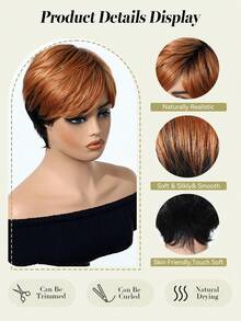 6 Inch Oblique Bangs Short Straight Hair Wig, Elegant Daily Short Layered Side Bangs Wig, Natural Blending Hair Quality, Suitable For Daily, Party, Holiday And Cosplay, Women Hair Wig - S1/4 - View 7