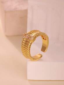 10pcs Cubic Zirconia Stainless Steel Rings, Women/Mother's Style, 18K Gold Plated Tarnish Resistant Adjustable Rings, Wedding Jewelry/Party Accessories, Valentine's Day/Mother's Day Gift