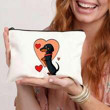 腊肠犬图案布艺化妆包 - 女士旅行洗漱化妆包 - 送给腊肠犬爱好者的礼物 - 情人节主题腊肠犬妈妈礼物，DIY手工，串珠收纳，串珠和珠宝制作