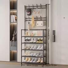 Coat Rack, 5-Tier Multifunctional Metal Coat Rack With 8 Double Hooks - Space-Saving Storage Solution For Entryways, Living Rooms, Bathrooms And Hallways - Separate Entryway Shoe Rack For Ample Storage Space - màu đen - Xem 5