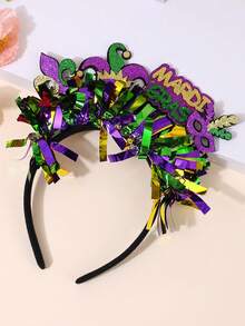 1 chiếc băng đô Mardi Gras cho tuổi teen, mặt nạ lấp lánh, mũ hề và biểu tượng hoa diên vĩ, băng đô cài tóc nhiều màu sắc, phụ kiện tóc sống động cho bữa tiệc Carnival, phụ kiện tóc cho tuổi teen - Nhiều màu - Xem 3