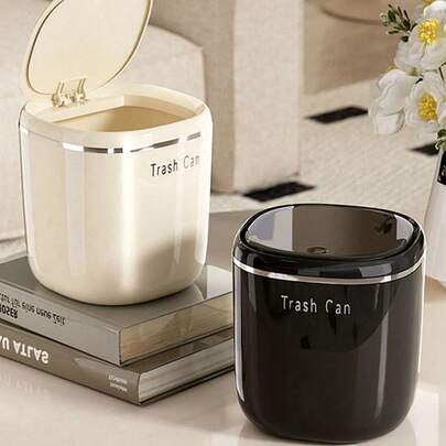 1PC Mini Garbage Bin, Covered Small Trash Can, Desktop Trash Can, Plastic Desktop Waste Paper Basket, Swing-Top Design To Prevent Odor Leakage, Used For Storing Fruit Peel And Paper Scraps On Desk To Keep Tidy, For Bathroom, Home Office Desk Decor,Coffee Table, Office, Living Room, Study