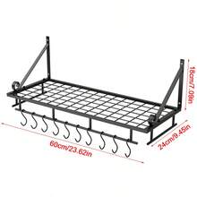 Kitchen Hanging Pot Pan Rack Wall Mount Storage Shelf Saucepan Holder With 10 Hooks - Black - View 10