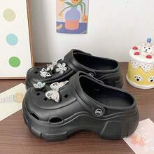 Summer Minimalist EVA Hollow Sandals, New Thick Sole Elevated Heart & Butterfly Design Closed Toe Outdoor Durable Casual Clogs - Black - View 4