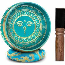 Euuztu Premium Singing Bowl Set – Handmade In Nepal Sound & Meditation Bowl – Spiritual Decor Yoga, Wellness Spaces & Relaxation By Himalayan (Brown & Red) - Turquoise - 查看 2