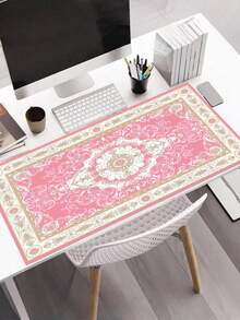 Vintage Bohemian Style Mouse Pad, Luxury Red Desktop Accessory, Extra Large Gaming Mouse Pad, Non-Slip Rubber Base, Computer Mouse Pad, Keyboard Pad, Great Gift, Desktop Accessory, Office Supplies, Office Desk Accessory, Mouse Pad, Desktop Mouse Pad - Pink - View 5