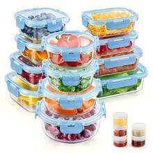 Bộ 12 hộp đựng thực phẩm bằng thủy tinh có nắp đậy, xếp chồng được - Chống rò rỉ, có thể tái sử dụng, có khay chia ngăn, lý tưởng cho việc chuẩn bị bữa ăn, bảo quản thực phẩm và bữa trưa. - Nhiều màu - Xem 11