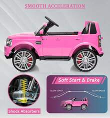 Juguetes para montar para niños de 3 a 8 años, Land Rover con licencia y control remoto para padres, coche eléctrico para niños con MP3 y reproductor de música, coche de 12 V con amortiguadores. - Rosa - Ver 3