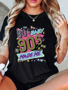 Women's 80s 90s T-Shirt - 80S 90S MADE ME Print Retro 80 & 's Casual Short Sleeve Crew Neck Top - Spring Summer Outfits For 80s & 90s Birthyears Outfit Or Casual Attire - 黑色 - 查看 2