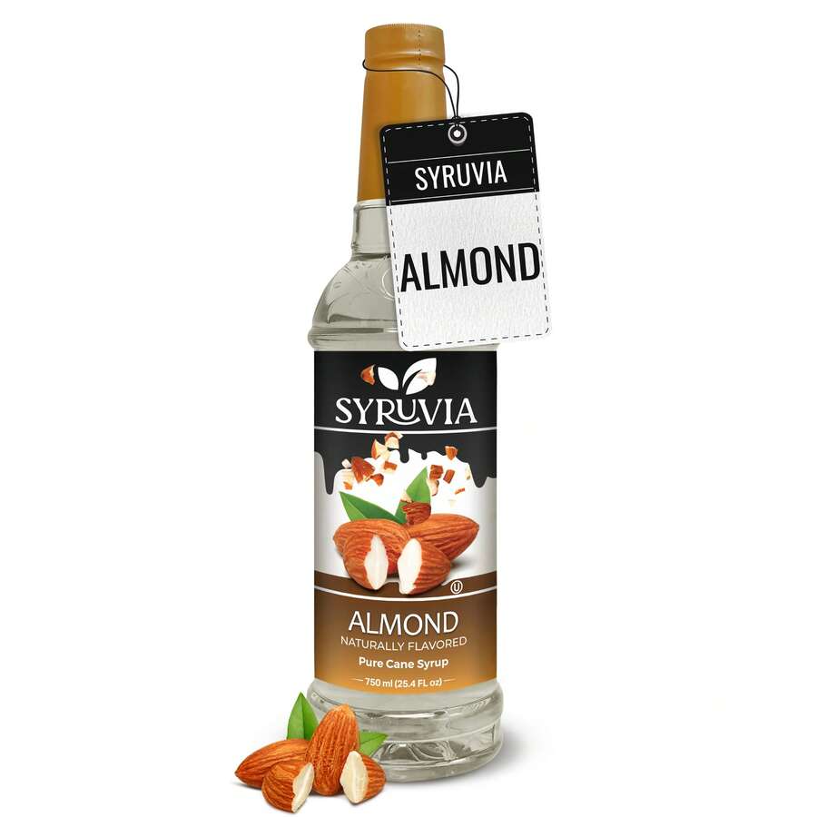 Syruvia Almond Coffee Syrup - 25.4 Fl Oz Premium Coffee Flavoring Syrup - Kosher Syrups, Gluten Free, No Coloring, Perfect For Drinks, Soda, Shakes, Desserts, And More. - 25.4 Fl Oz - View 1