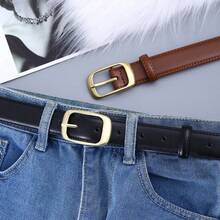 1pc Women's Metal Small Square Buckle PU Leather Belt,Simple & Fashionable, Suitable For Jeans, Trousers, Coats, Dresses, Etc. Summer, School Fall, Autumn, Halloween - 黑色 - 查看 4