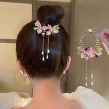 1pc Floral Pearl Tassel Metal Hairband, Perfect For A Fresh Forest Fairy Style Bun Hairpin, Suitable For Everyday Outings And Parties. - 1 cái - Xem 2