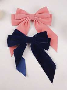 6件套女童纯色天鹅绒双层蝴蝶结发夹，适合幼儿和儿童的日常发饰 - 彩色 - 查看 4