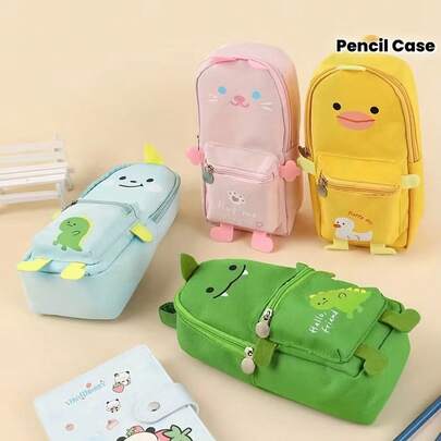 1pc Large Capacity Cute Cartoon Animal Pencil Case - Oxford Cloth, Suitable For Students And Daily Office Supplies, Practical Pen Bag, New Year Gift
