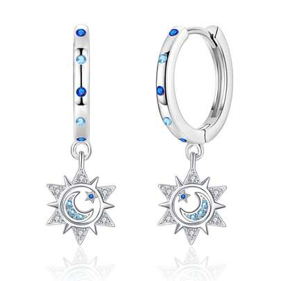 Bông tai bạc 925, bông tai thời trang, bông tai tối giản tinh tế, bông tai hình sao và trăng, bông tai đính đá Cubic Zirconia, bông tai dạng vòng, thích hợp để đeo hàng ngày, quà tặng sinh nhật.