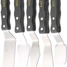 Juego de 5 esptulas y cuchillos de paleta, Esptulas de paleta, mango de madera negra, acero inoxidable, esptula para pintura al leo, accesorios para pintura al leo, yeso - como se muestra en la figura - Ver 4