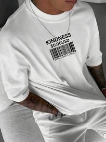 Men's Simple Barcode Element Print Short Sleeve T-Shirt, Comfortable & Breathable, Summer Wear - White - View 5
