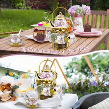 20-Piece European Porcelain Tea Set With Metal Stand & Floral Painting - Elegant Tea Service For Adults, Home Decor Or Gift (Small,  Purple) - Purple - View 3