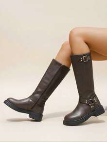 planare 2025 秋冬新款摩卡棕色侧拉链中筒靴，经典优雅一脚蹬设计，女士个性化礼物，适合婚礼、派对、度假、旅行、节庆，穿着舒适 - 摩卡棕 - 查看 4