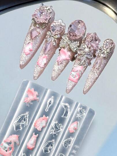 3D Horse & Wing Embossed Nail Art Silicone Mold, Suitable For DIY Nail Decoration