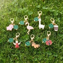 7pcs Cute Clover Cartoon - Pig | Angel | Flamingo | Brown Horse | Ladybug | Alpaca | Coffee Keychain Pendant Bag Accessories - Multicolor - View 1