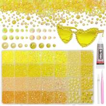 14000Pcs Yellow Flatback Rhinestones And Pearls For Bedazzling Kit, 2-6mm Resin Gems Bedazzling Rhinestone, 4-10mm Flatback Pearls Gems Rhinestones For Crafting DIY Face Makeup - S6 - View 2