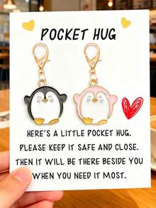 1pc Penguin Keychain Pendant, Zinc Alloy Oil Drop Charm, Bag Hanging Accessory With Gratitude Card - Multicolor - View 1
