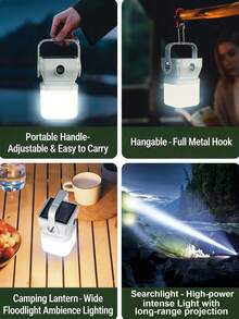 1pc Long Range Solar Camping Light - 8-In-1 Function. With Battery Level Display, Waterproof Design, Suitable For Rugged Outdoor Environments, A Practical Lighting Tool For Camping, Booth Setup, And Emergency Situations. - White - 查看 10