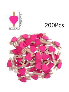 10/50/200pcs Mini Wooden Heart Clips, Rose Red, Suitable For Photo, Card, Handmade And DIY Projects - Hot Pink - View 3