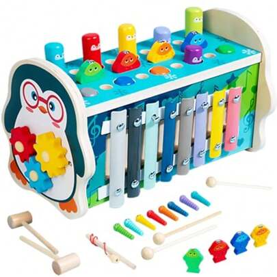 Juguetes Montessori Infantil 7 en 1 Juguete Multifuncional Didácticos Hexaédrico para Bebé Niño Niña Golpear con Martillo Juego de Pesca Educativo Estimulación Temprana Regalo Divertido para Navidad