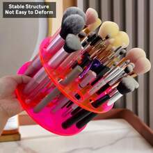 MX  Makeup Brush Holder Organizer For Vanity Acrylic Make Up Brush Drying Rack Storage For Travel Cosmetic Brushes Display Stand With 42 Slots Neon Pink - Neon Pink - View 6