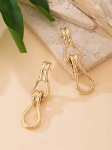 1对女士个性化金色几何吊坠耳环 - 金黃色 - 查看 4