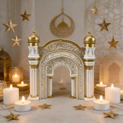 1. Vòm trang trí nhà thờ Hồi giáo Ramadan, màu vàng, - Giá đỡ nến trà, Chúc mừng Eid, Hoàn hảo cho nhà cửa, nhà thờ Hồi giáo, trang trí ngày lễ Ramadan.