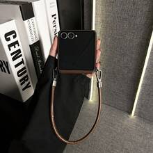 Korean Wool Flower Moon Pit Pattern Brown Phone Case With Anti-Loss Protable Strap Compatible With Samsung Galaxy ZFlip7 Z Flip6 ZFlip 5 Zflip6 Zflip5 Shockproof Back Cover - Brown - View 6