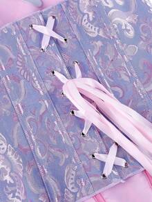 胸衣式束身胸衣，提花胸部支撑上衣，无肩带提拉设计，复古塑身衣，束腰带，下胸式束身胸衣，系带可调节 - 淡紫色 - 查看 6