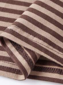 Women's Summer Short Sleeve Tops Fashion Striped Print Crew Neck T Shirt Streetwear - Light Brown - View 9