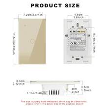 مفتاح إضاءة ذكي بتقنية واي فاي بلمسة - لا يتطلب سلك محايد، يعمل مع أليكسا وتطبيق توييا، تحكم صوتي وعن بعد، وظيفة المؤقت والمجموعة، لوحة زجاجية مقسى مع إضاءة خلفية، سهل التركيب/ذهبي - الذهبي - مشاهدة 4