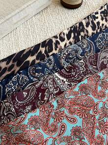 1pc Women's Leopard Print Long Scarf. Paisley Pattern Necktie Suitable For Matching Bags, Shirts, Ribbons, Headbands, Belts, Daily Wear, Parties, Galas, Street Photography, Fashionable And Elegant Women's Decorative Rectangular Scarf, Necklace, Ribbon Hair Accessory, Floral Pattern - Multicolor - View 4