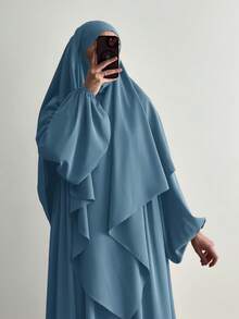 طقم خمار وعباية من قماش نيدا قطعتين، ملابس إسلامية فضفاضة ومريحة للارتداء اليومي والخارجي والصلاة، لجميع الفصول - متعدد الألوان - مشاهدة 2