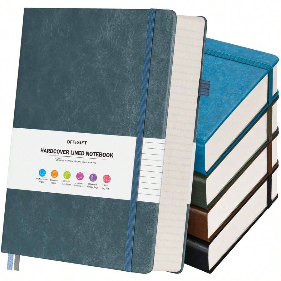 Pack College Ruled Notebook, 312 Numbered Pages Thick Notebooks Bulk, 100gsm No Bleed Paper Hardcover Leather Journal, Lined Journal Notebook Set For Women Men School Office, A5, Multicolor - Multicolor2A5Ruled - View 1