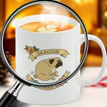 1pc Cute Pug Dog Ceramic Coffee Mug With "Draggin' " Pug Quote & Slow & Steady Wins The Race Design - Dishwasher Tea/Cocoa Cup, Non-Slip Gift For Pug Lovers, Christmas, Birthdays, Housewarming (White Pug Face) - Orange - View 2