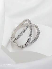 Silver Plated Cubic Zirconia Stackable Rings Set, Twisted/Leaf/Infinity Open Band Rings, Elegant Minimalist Jewelry For Women, Daily & Party Wear - Sexy Lines YR0844 - View 7