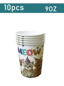 50/10pcs Cat Theme Birthday Party Supplies, Including Cat Paper Plates, Paper Cups And Napkins, Disposable Birthday Plates, Cat Theme Party Supplies, Birthday Decorations, Disposable Cups, Serves 10 People - Multicolor - View 12