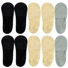 女士蕾丝花朵隐形短袜，柔软防滑透明低帮船袜 - 彩色 - 查看 13