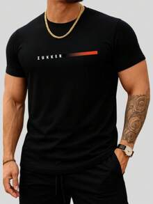 Set Of 3 Men's Crew Neck T-Shirts, Cotton Shirts, Comfortable Slim Fit, Immediate Shipping, Stylish Print, Various Colors - đen/xanh nước biển/trắng - Xem 2
